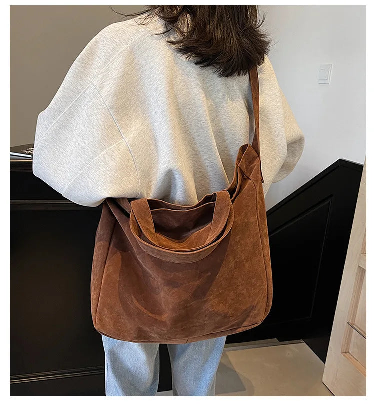 Bolso Tote de Gamuza Vintage para Mujer – Gran Capacidad y Estilo Moderno