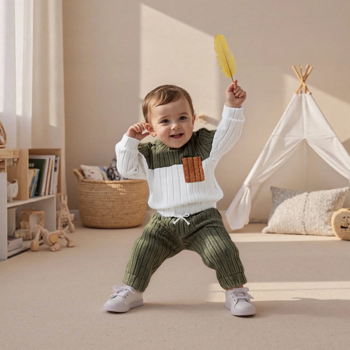 ⭐ Conjunto de Invierno para Bebé y Niño Pequeño – Sudadera de Manga Larga + Pantalón Liso (2 Piezas)