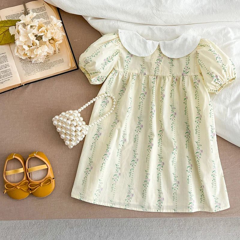 Vestido Floral Morado para Niñas – Cuello Bordado y Diseño Estilo Boutique (1–6 Años)