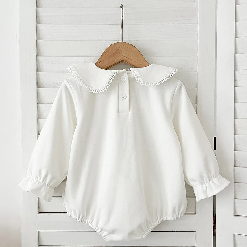🌸 Enterito de Bebé Niña con Cuello Bordado – Algodón Suave para Todo el Año 🌸