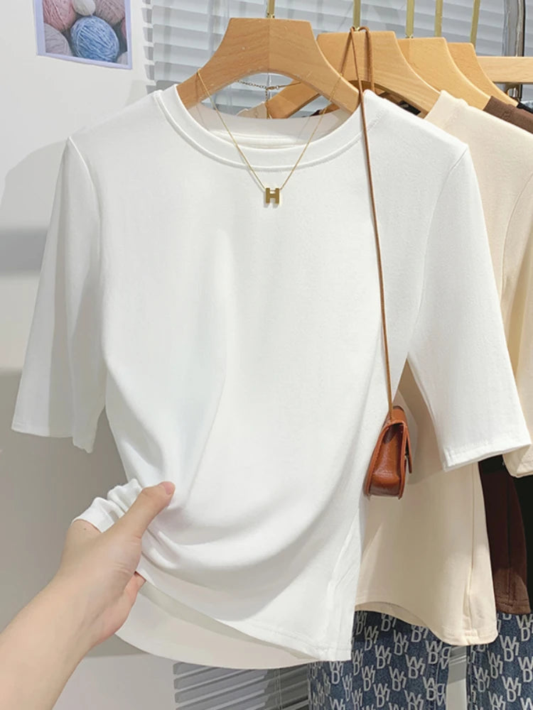 Camiseta Elegante para Mujer de Alta Elasticidad – Top Casual de Media Manga para Oficina
