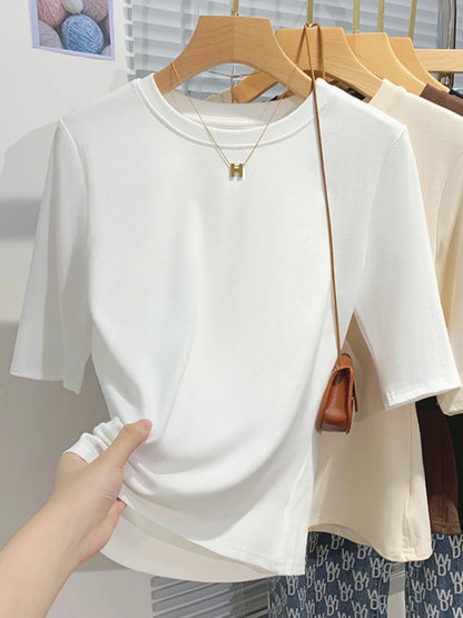 Camiseta Elegante para Mujer de Alta Elasticidad – Top Casual de Media Manga para Oficina