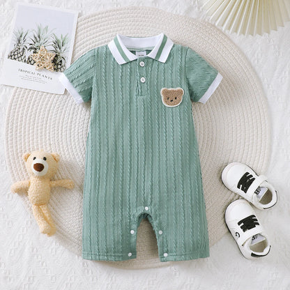 🐻 Mameluco de Verano para Bebé Niño – Diseño Little Bear con Cuello Clásico