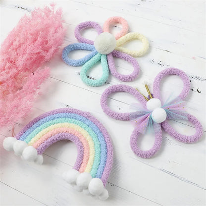🌼🌈 Colgante Decorativo Boho Nórdico Tejido – Flores, Arcoíris y Mariposa para Habitación Infantil 🌈🌼