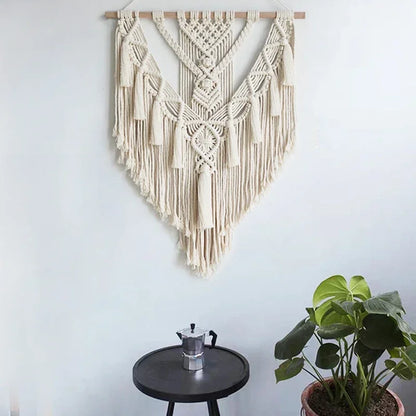 Tapiz de Macramé Tejido a Mano – Decoración Bohemia Geométrica para Pared