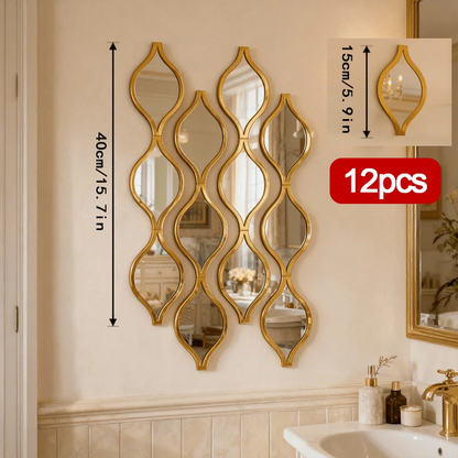 Set de 12 Espejos Decorativos en Forma de Gota – Diseño Artístico Dorado para Pared