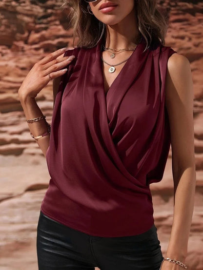 Blusa Satinada para Mujer con Escote en V – Camisa Elegante de Manga Larga Estilo Oficina