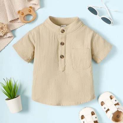 Camisa Infantil de Verano para Bebé Niño – Manga Corta con Cuello Mao Estilo Elegante