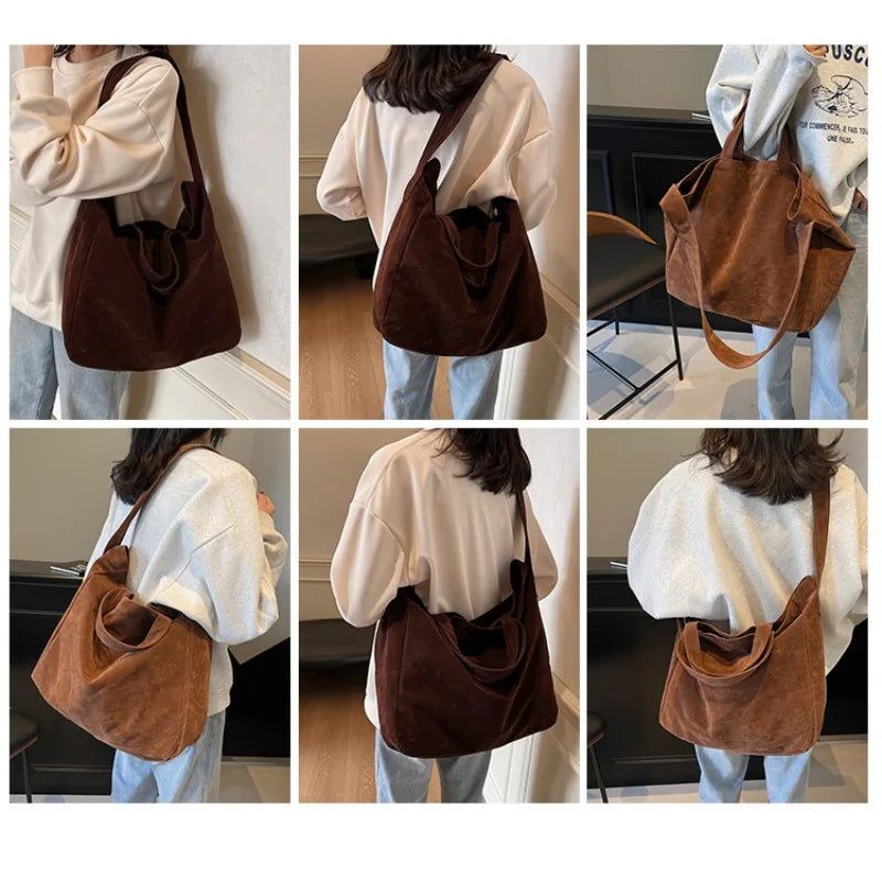 Bolso Tote de Gamuza Vintage para Mujer – Gran Capacidad y Estilo Moderno