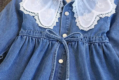 Vestido Infantil de Mezclilla para Niña – Estilo Princesa con Bordado y Lazo