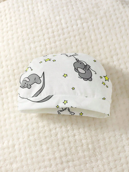 ⭐ Conjunto de 2 Piezas para Bebé – Body de Manga Larga con Bordado de Elefante + Gorrito