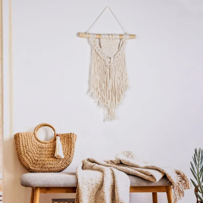 Tapiz de Macramé Tejido a Mano – Decoración Bohemia Geométrica para Pared