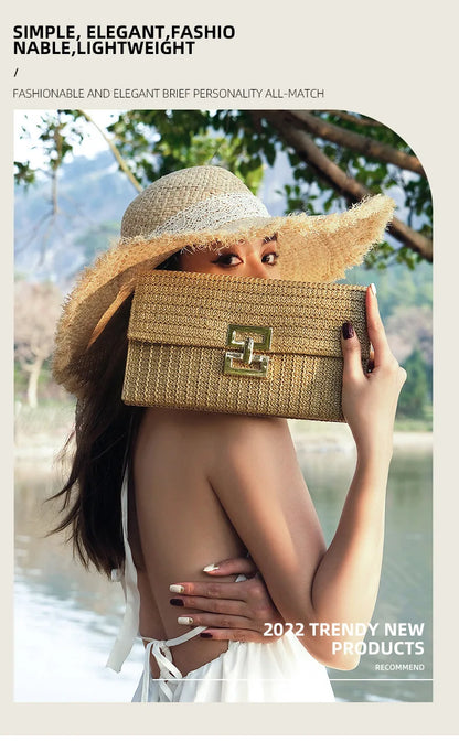 Bolso Clutch de Paja para Mujer – Estilo Boho de Verano para Playa, Viajes y Eventos