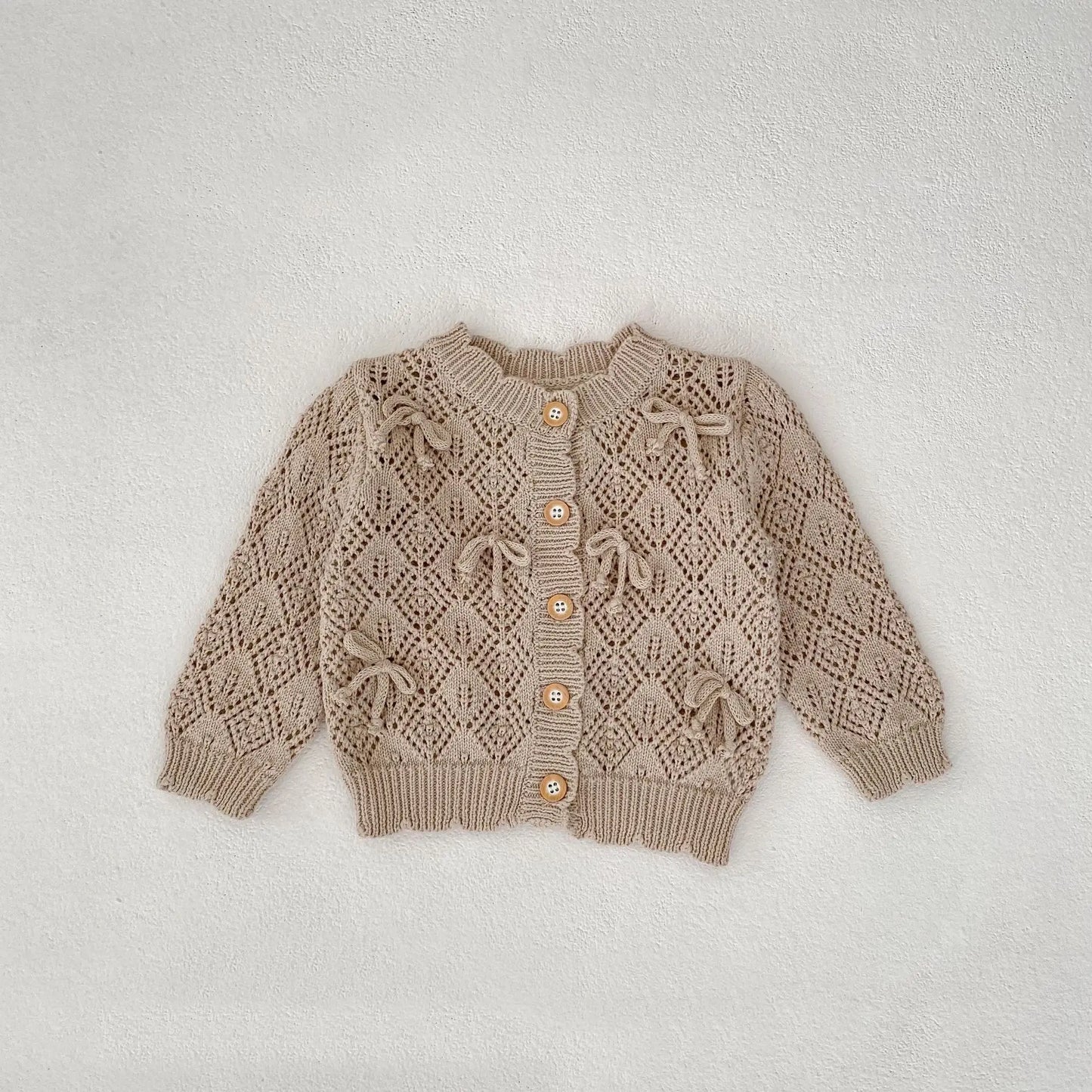 Cárdigan Tejido Infantil para Bebé – Chaqueta Calada con Lazo para Primavera y Otoño