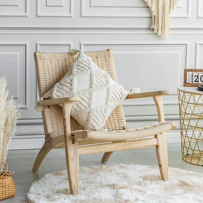 Funda de Cojín de Algodón con Relieve y Borlas – Estilo Retro para Decoración del Hogar