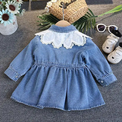 Vestido Infantil de Mezclilla para Niña – Estilo Princesa con Bordado y Lazo