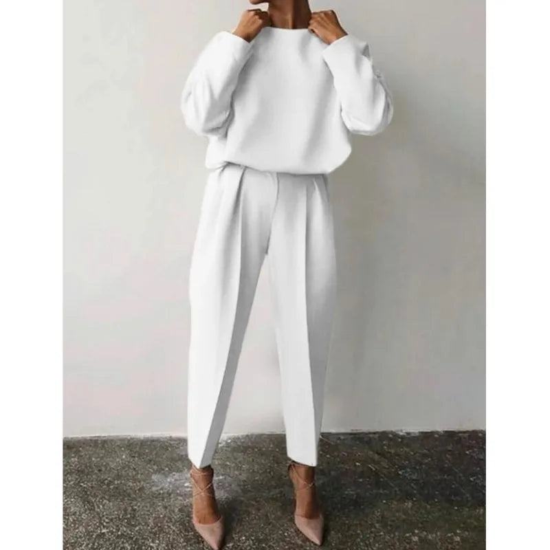 Conjunto Elegante de Mujer – Jersey de Manga Larga + Pantalón Slim