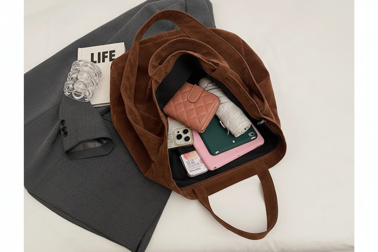 Bolso Tote de Gamuza Vintage para Mujer – Gran Capacidad y Estilo Moderno