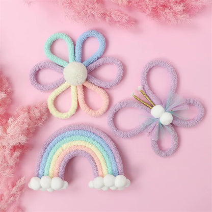🌼🌈 Colgante Decorativo Boho Nórdico Tejido – Flores, Arcoíris y Mariposa para Habitación Infantil 🌈🌼
