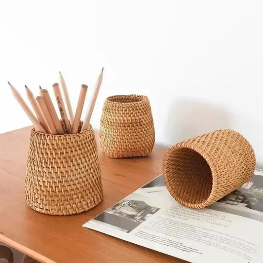 Organizador de Mesa de Ratán Natural – Porta Cubiertos y Accesorios Multiuso