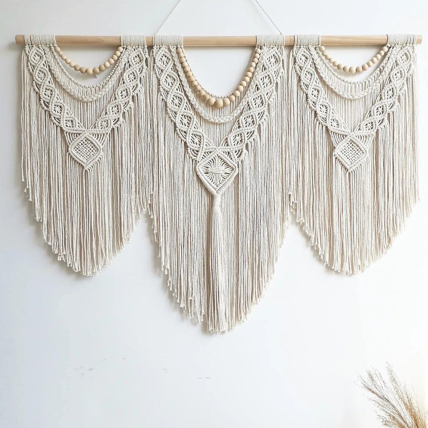 Tapiz de Macramé Bohemio Tejido a Mano – Decoración de Pared en Algodón Color Blanco Crema
