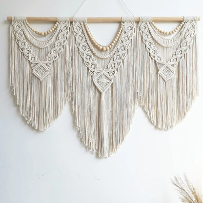 Tapiz de Macramé Bohemio Tejido a Mano – Decoración de Pared en Algodón Color Blanco Crema