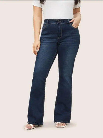 Jeans Mujer Recto de Corte Slim con Efecto Realce – Denim Azul Lavado