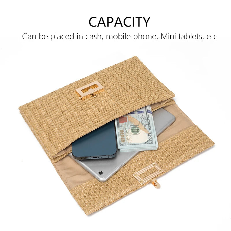 Bolso Clutch de Paja para Mujer – Estilo Boho de Verano para Playa, Viajes y Eventos