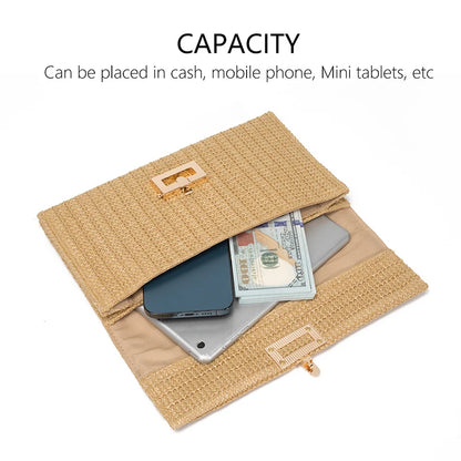 Bolso Clutch de Paja para Mujer – Estilo Boho de Verano para Playa, Viajes y Eventos