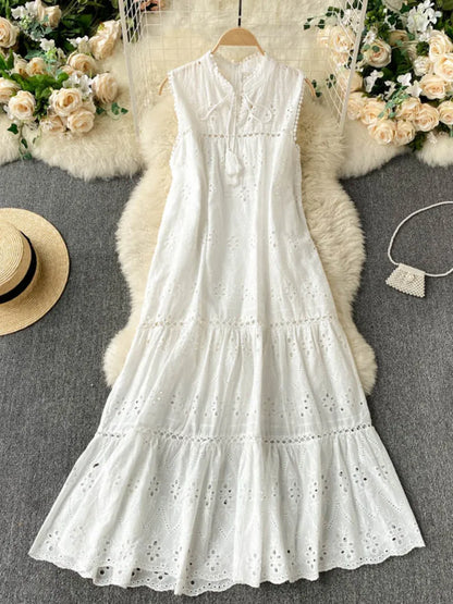 Vestido Bohemio de Verano para Mujer – Vestido Midi sin Mangas con Escote en V y Bordado