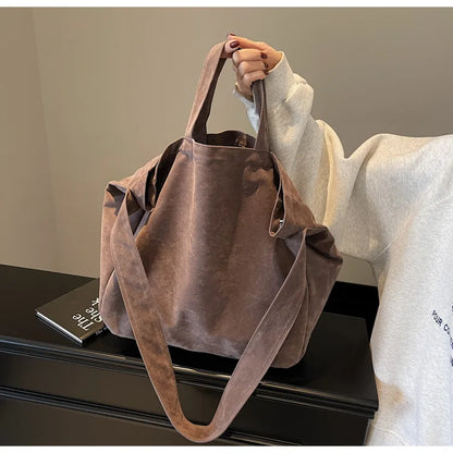 Bolso Tote de Gamuza Vintage para Mujer – Gran Capacidad y Estilo Moderno
