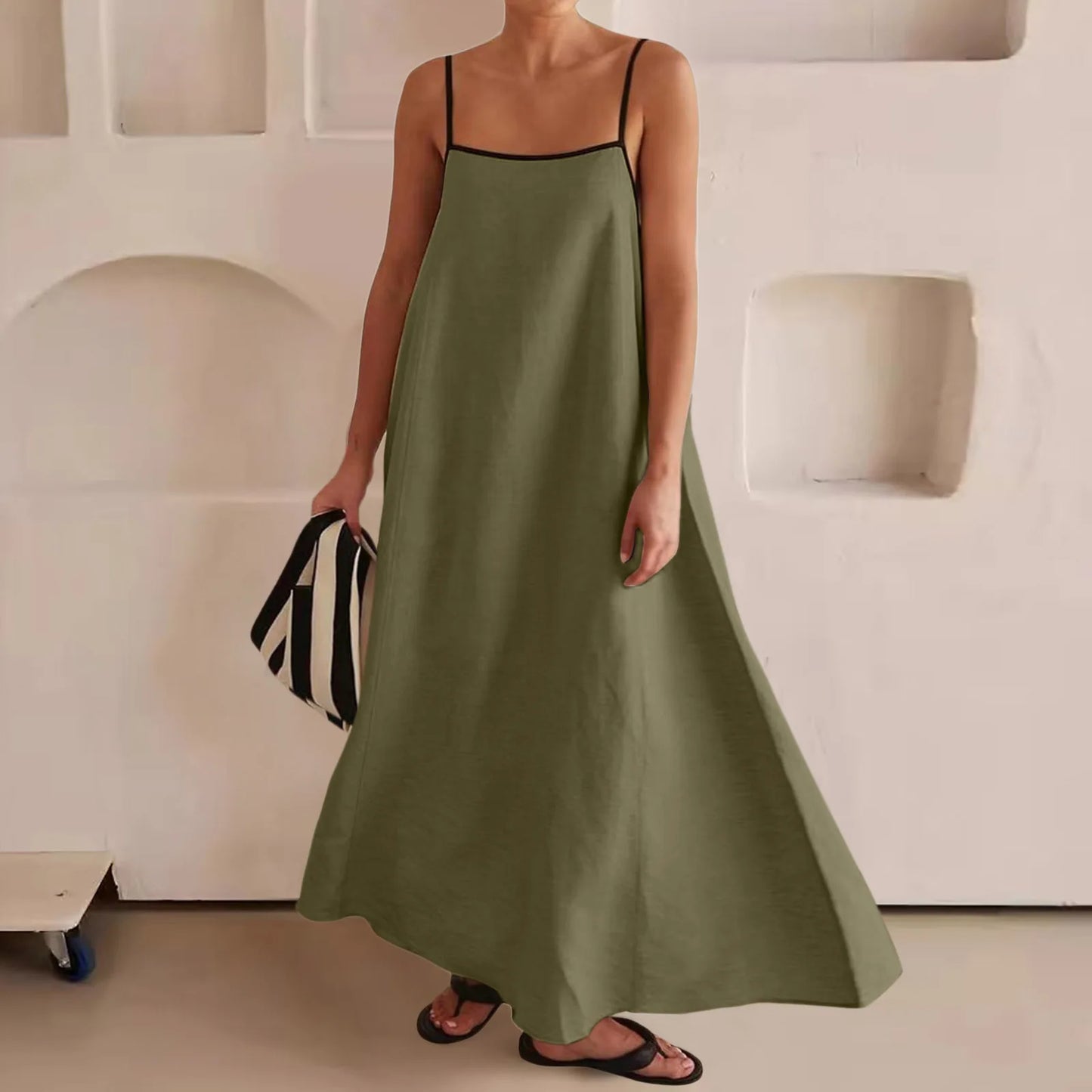 Vestido Largo de Tirantes para Mujer – Vestido Suelto de Verano en Algodón con Estilo Casual y Elegante
