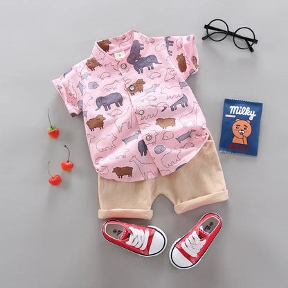 ☁️ "Pequeñas Huellas de Verano": Conjunto de Algodón con Motivos de Animalitos