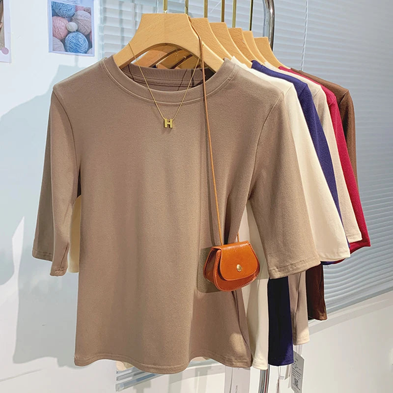 Camiseta Elegante para Mujer de Alta Elasticidad – Top Casual de Media Manga para Oficina
