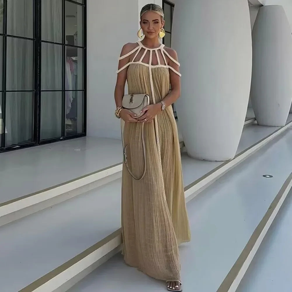 Vestido Bohemio Largo Verde para Mujer – Vestido de Verano Elegante con Aberturas Laterales y Espalda Descubierta