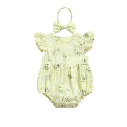 ⭐ Body Floral de Verano para Bebé Niña + Diadema – Diseño Fresco con Mangas Tipo Ala (0–24 Meses)