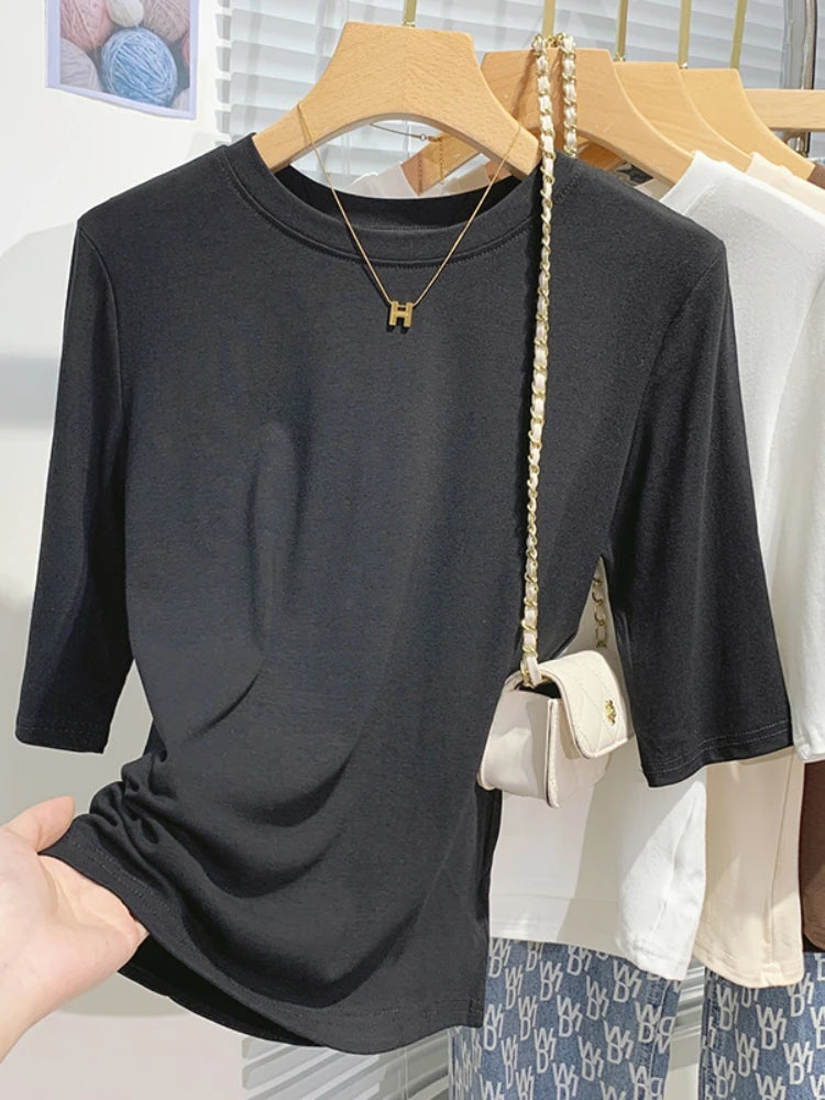 Camiseta Elegante para Mujer de Alta Elasticidad – Top Casual de Media Manga para Oficina