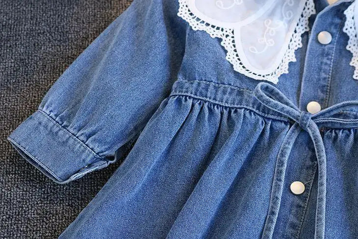 Vestido Infantil de Mezclilla para Niña – Estilo Princesa con Bordado y Lazo