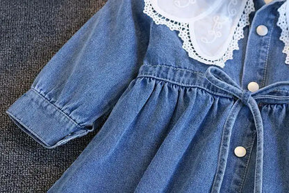 Vestido Infantil de Mezclilla para Niña – Estilo Princesa con Bordado y Lazo