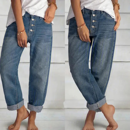 Jeans Rectos de Tiro Alto para Mujer - Estilo "Distressed" y Corte Relajado (Ankle-Length)