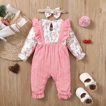 🌸 "Jardín de Ternura": Conjunto de Mameluco Floral con Lazo y Diadema a Juego