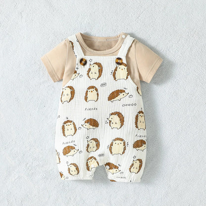 Conjunto de Verano para Bebé Niño - Estilo Pastoral con Estampado de Animalitos (0-12 Meses)