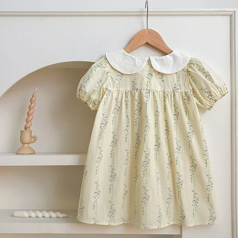Vestido Floral Morado para Niñas – Cuello Bordado y Diseño Estilo Boutique (1–6 Años)