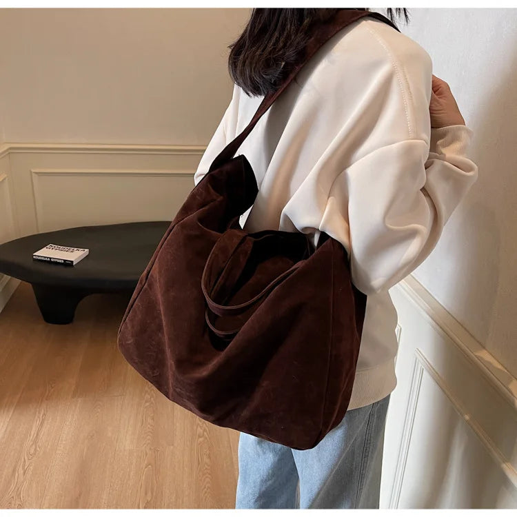 Bolso Tote de Gamuza Vintage para Mujer – Gran Capacidad y Estilo Moderno