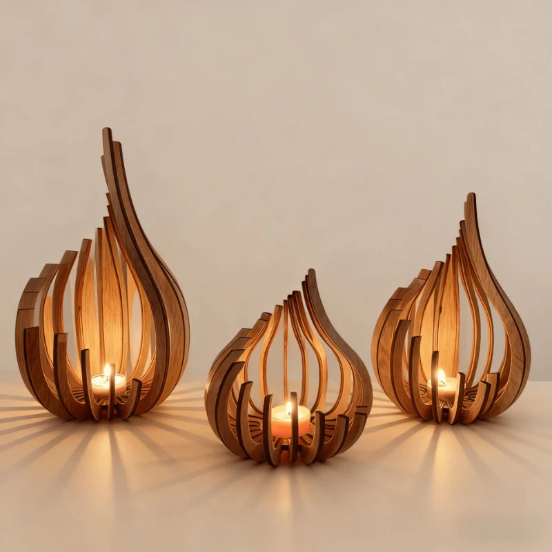 Portavelas Decorativo de MDF con Diseño de Llama – Ornamento Artístico para un Ambiente Cálido