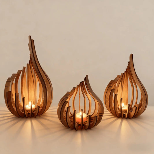 Portavelas Decorativo de MDF con Diseño de Llama – Ornamento Artístico para un Ambiente Cálido
