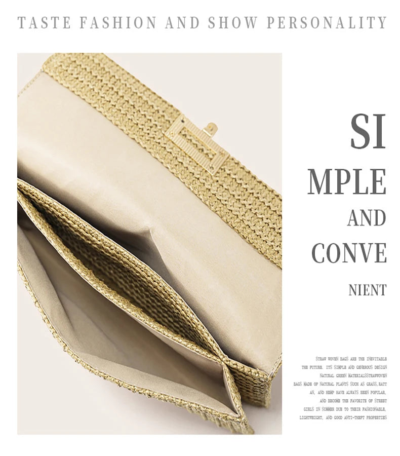 Bolso Clutch de Paja para Mujer – Estilo Boho de Verano para Playa, Viajes y Eventos