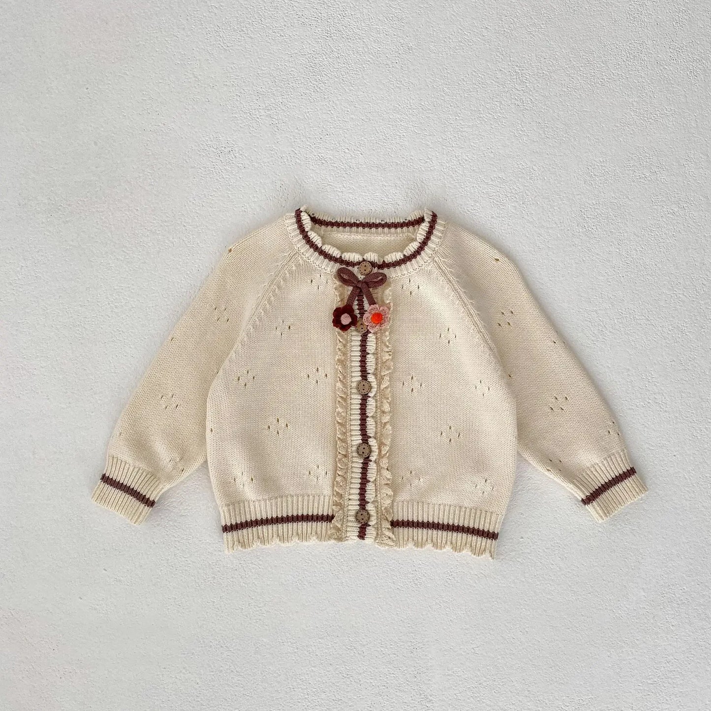 Cárdigan Tejido Infantil para Bebé – Chaqueta Calada con Lazo para Primavera y Otoño