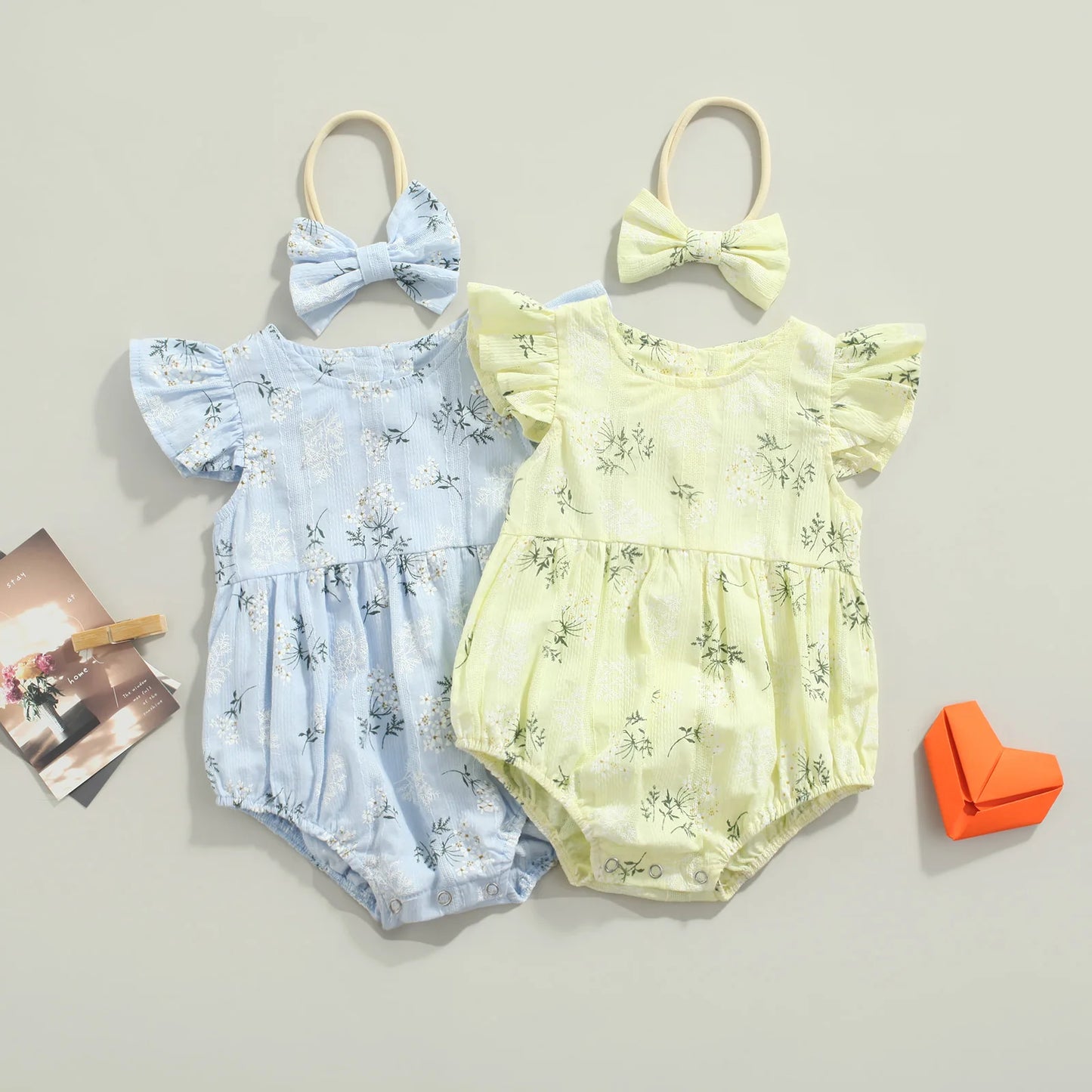 ⭐ Body Floral de Verano para Bebé Niña + Diadema – Diseño Fresco con Mangas Tipo Ala (0–24 Meses)