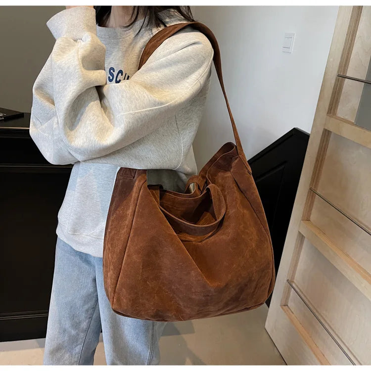 Bolso Tote de Gamuza Vintage para Mujer – Gran Capacidad y Estilo Moderno